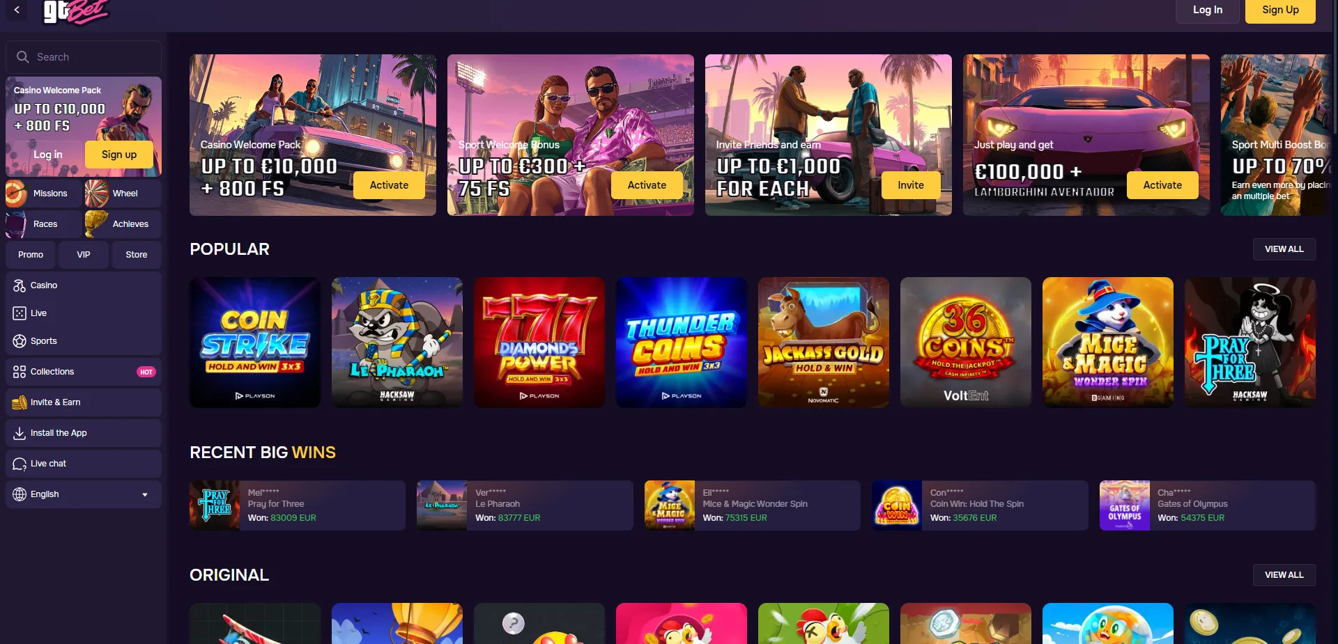 gtbet casino home